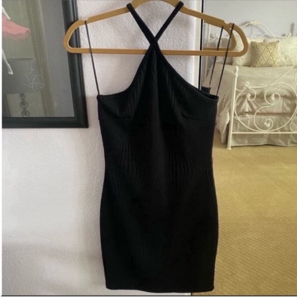 Brand New Women's Sage Black Halter Form Fitted Bodycon Mini Dress Medium
